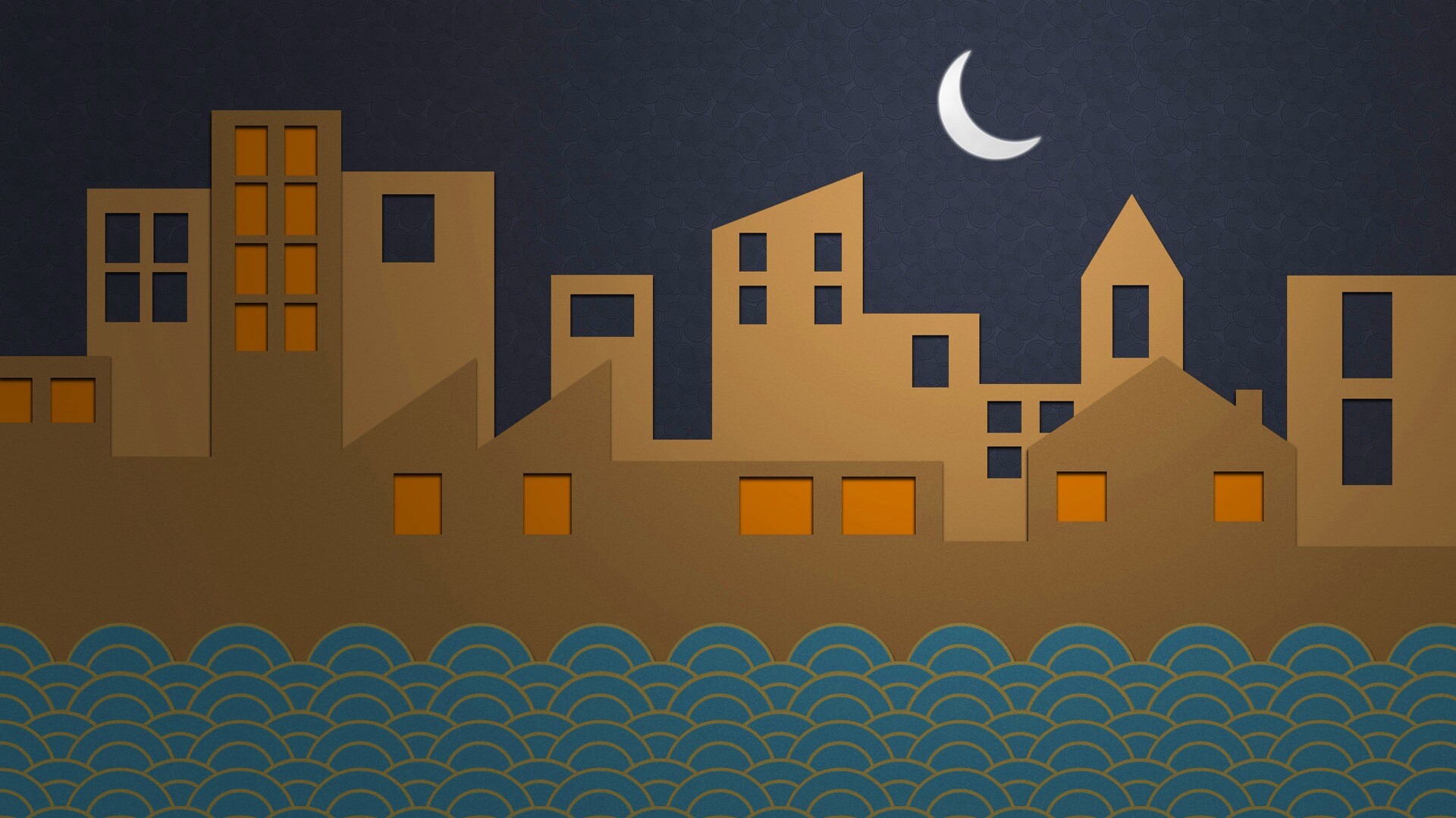 Ночной город на реке обои