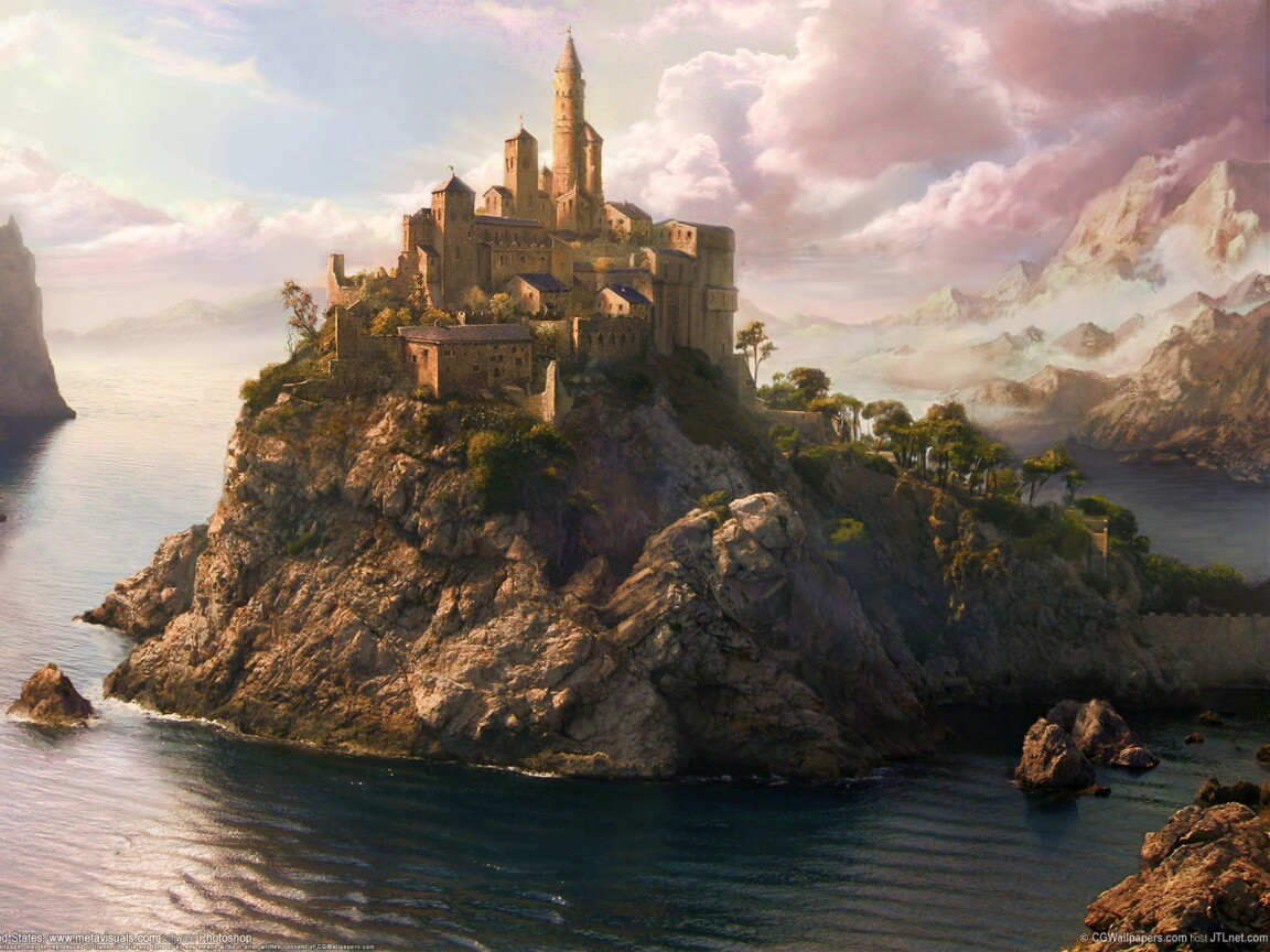 Замок на скале обои