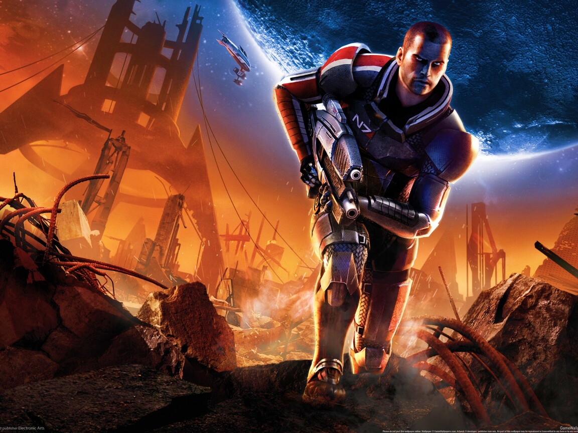 Капитан Шепард на руинах обои