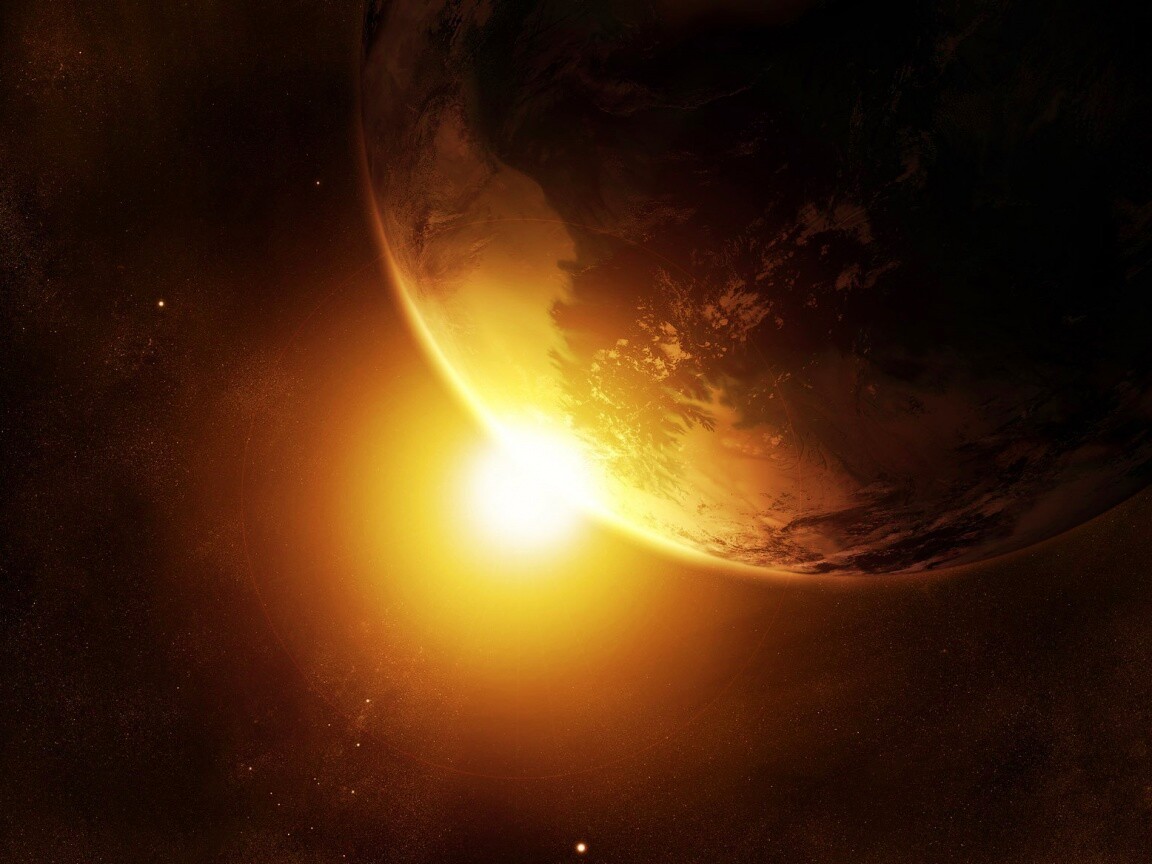 Солнце выглядывает из-за планеты обои