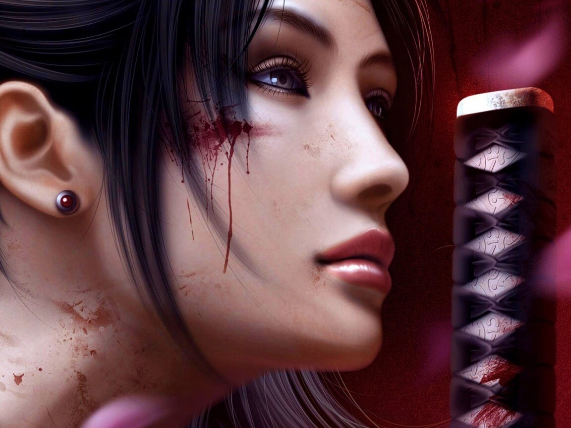 Японка с катаной обои