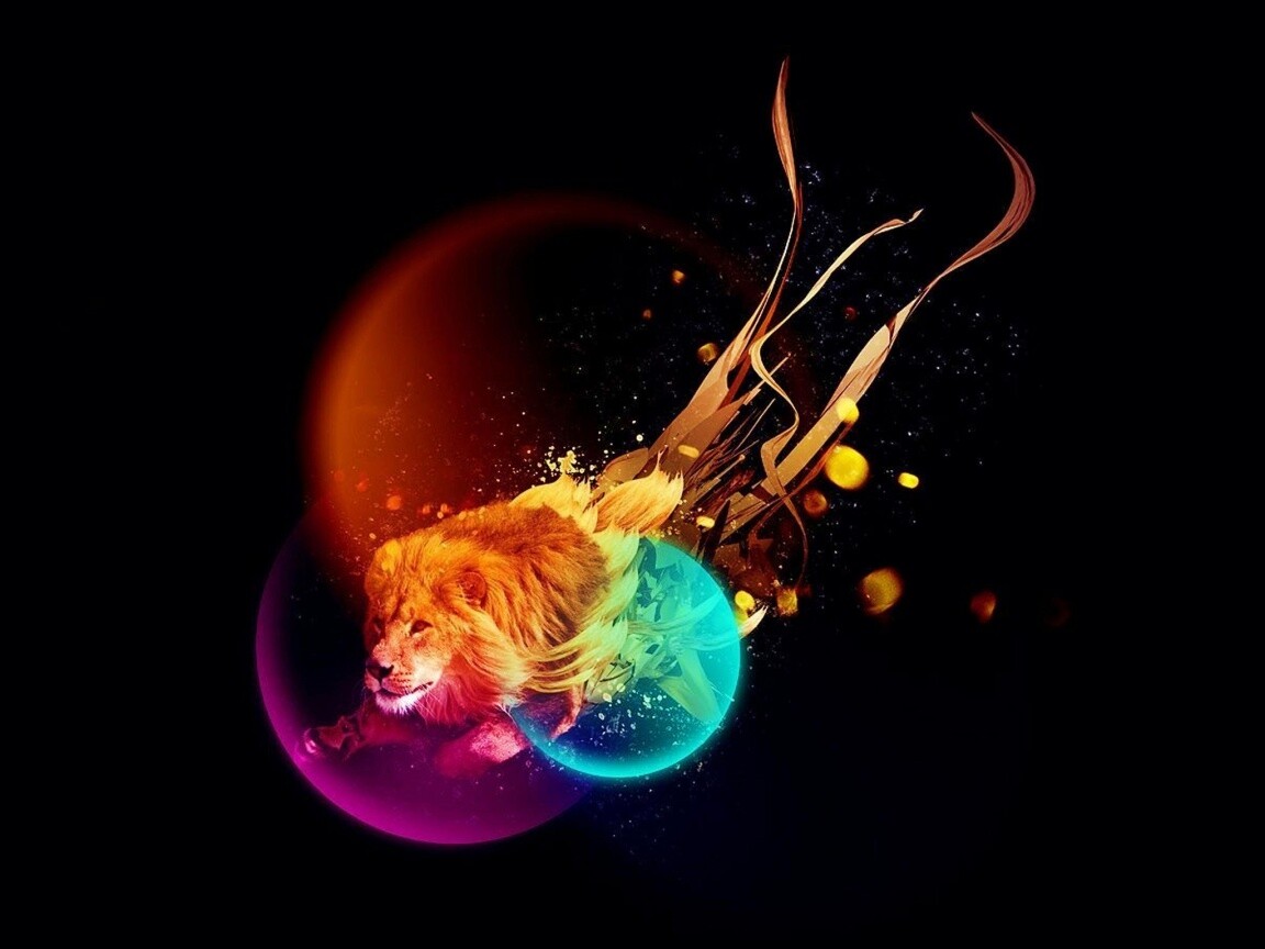 Лев в абстарктой фигне обои