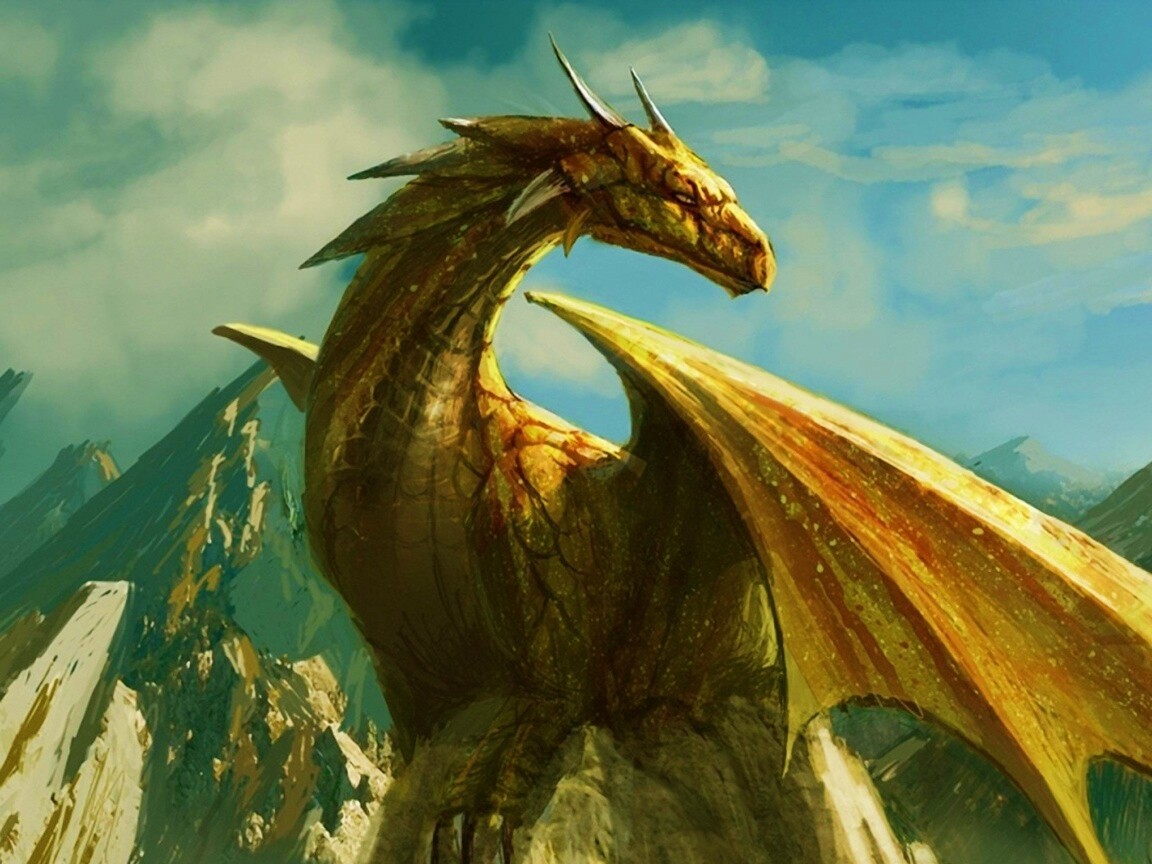 Дракон на вершине скалы обои