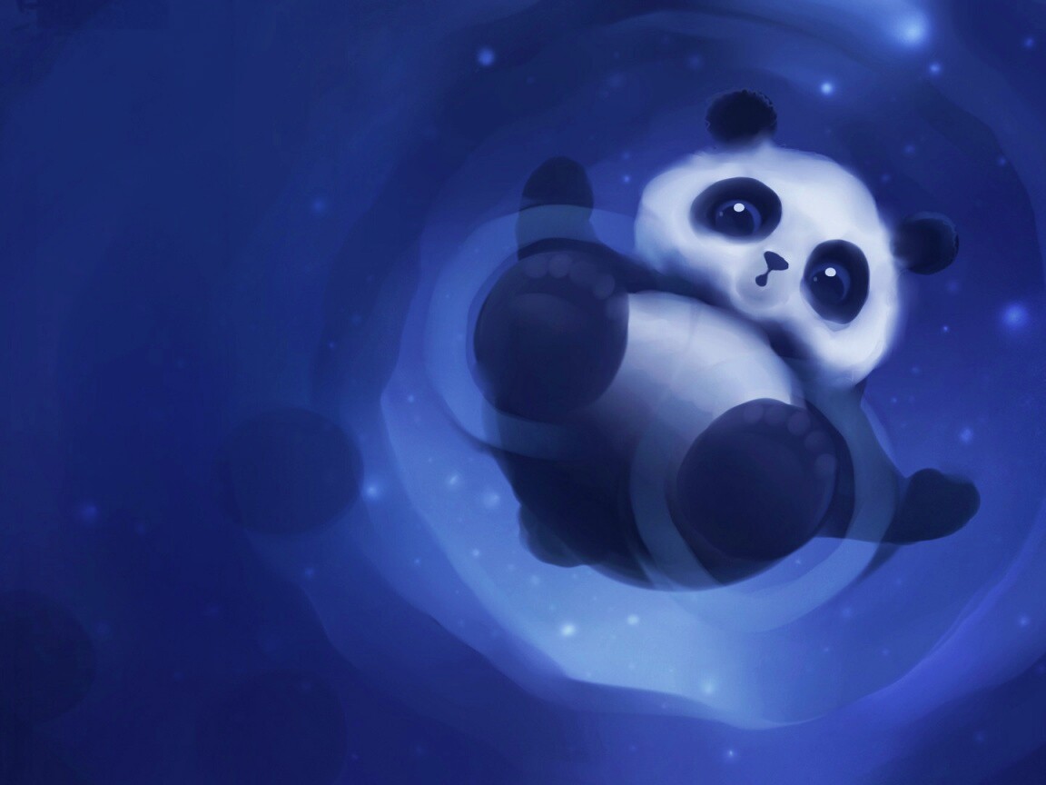 Маленькая панда и лужа обои