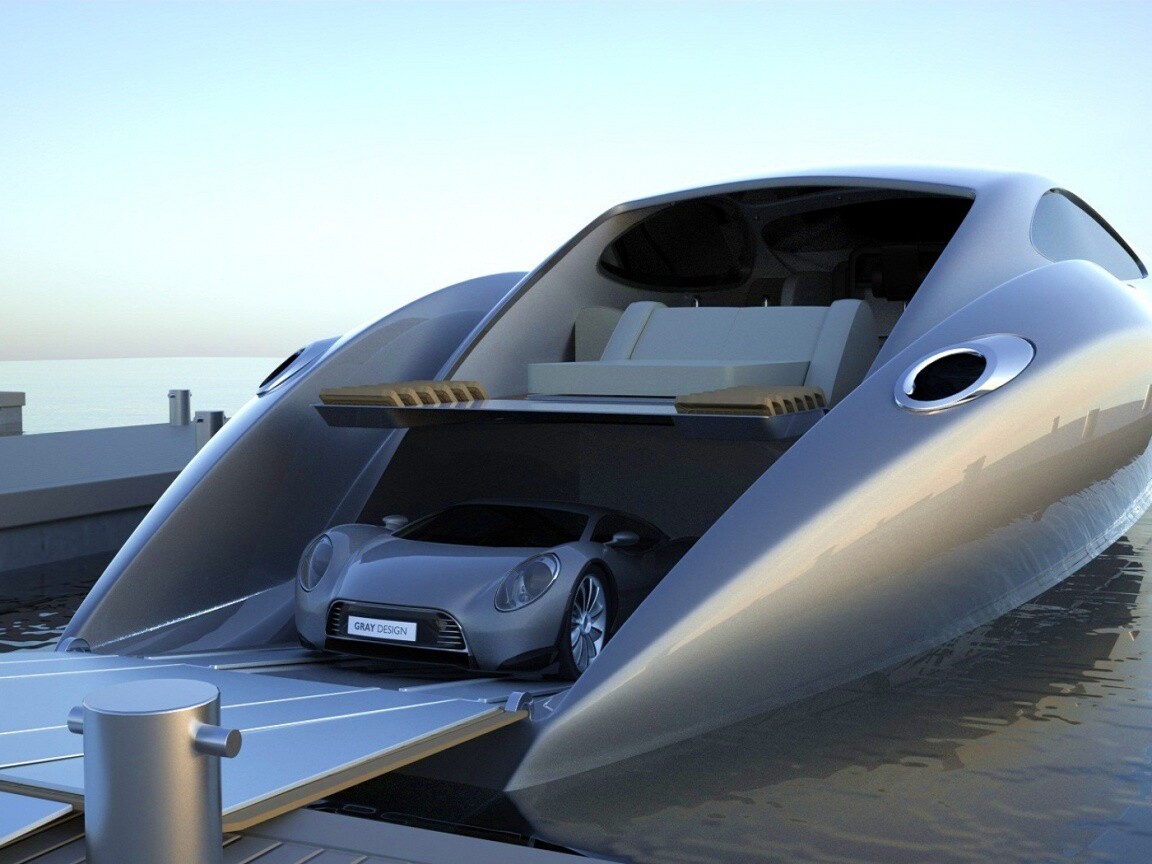 Яхта с автомобилем на борту обои