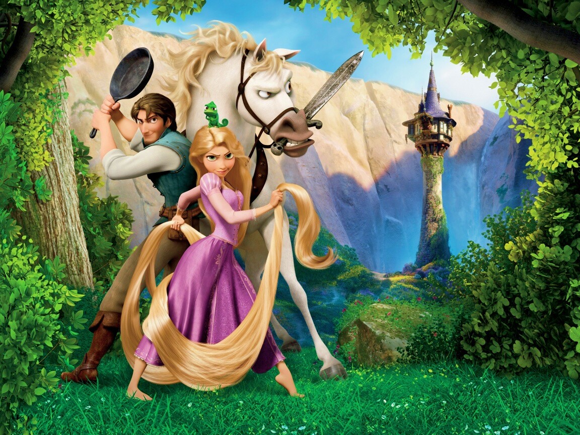 Рапунцель, Флин, Максимус и Паскаль обои