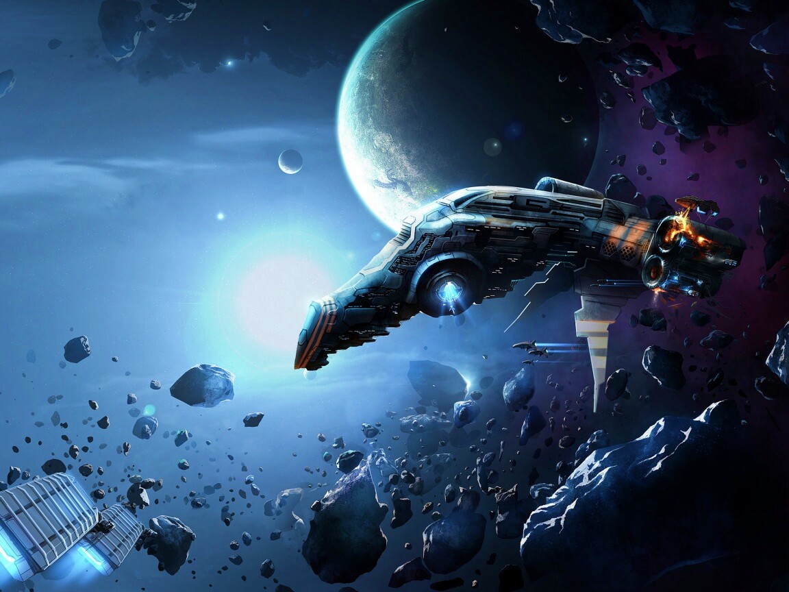 Полет в астероидах обои