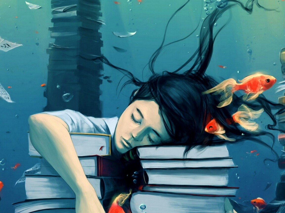 Девочка тонет в знаниях обои