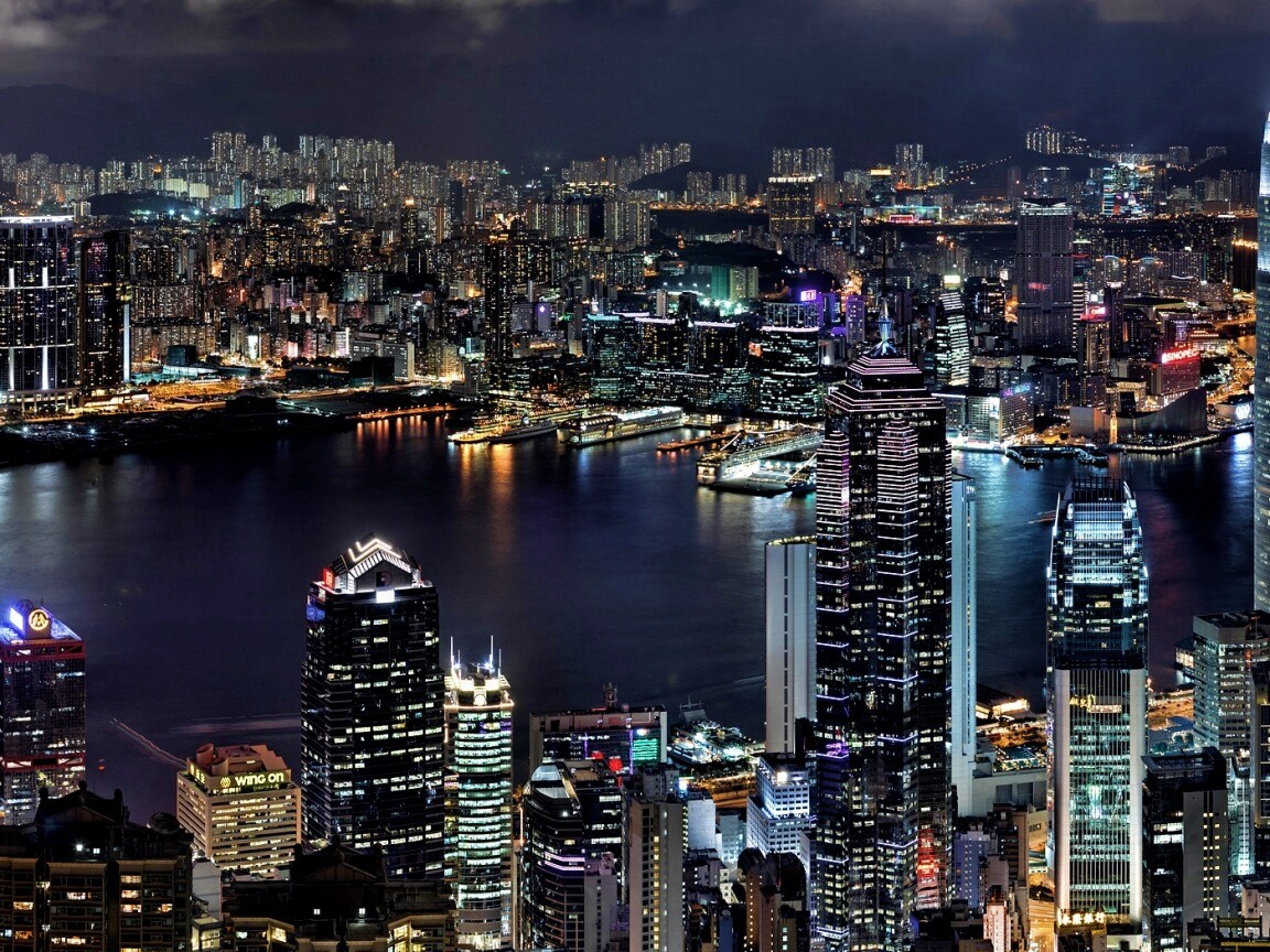 Небоскребы ночью обои