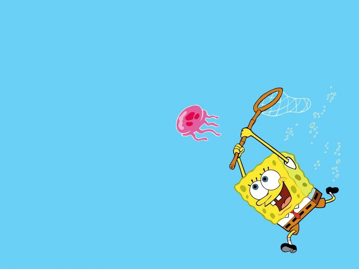 Губка Боб гонится за медузой обои