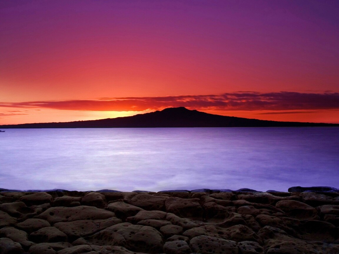 Закат за островом Рангитото обои