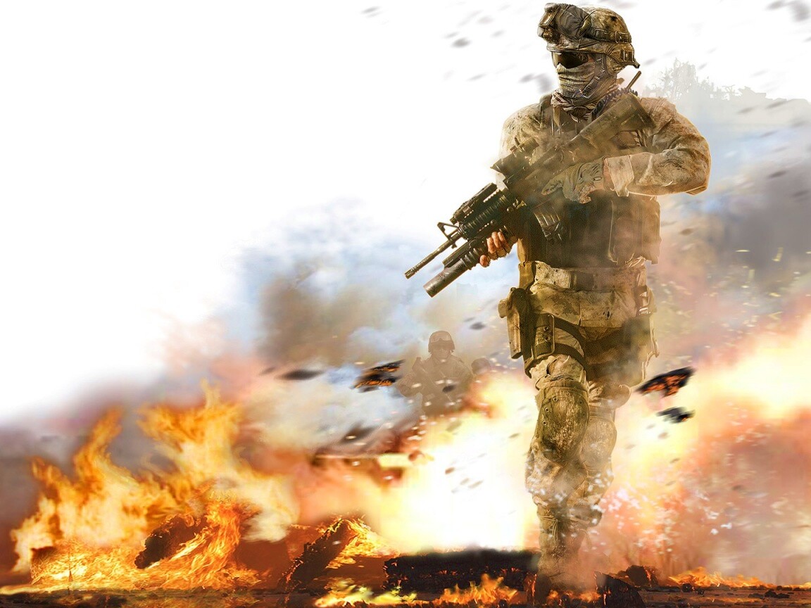 Солдат на фоне огня обои