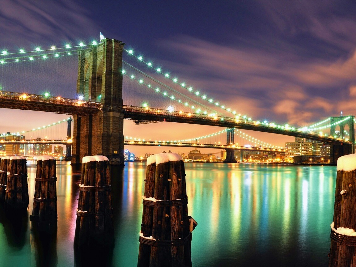Бруклинский мост зимой HDR обои