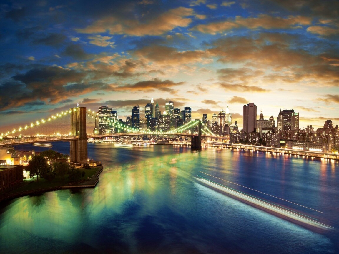 Мост в Нью-Йорке ночью обои