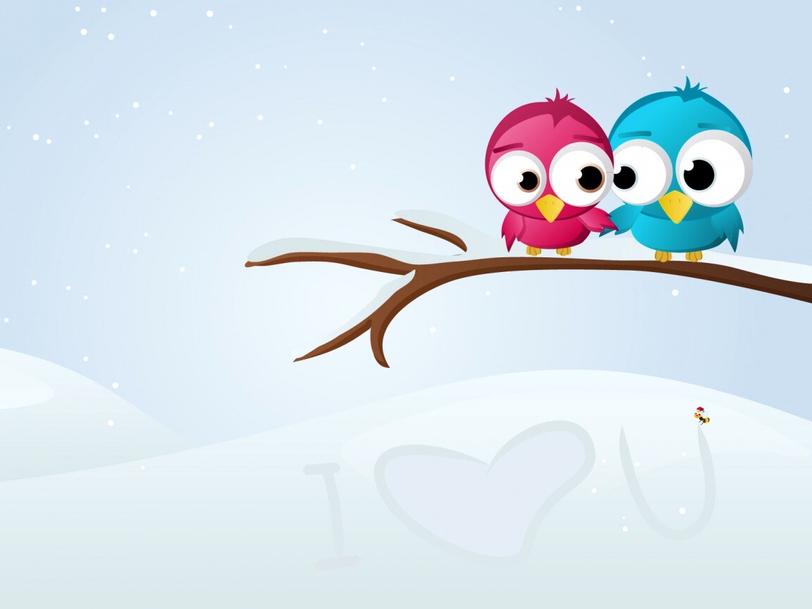 Две птички на ветке щебечут о любви обои