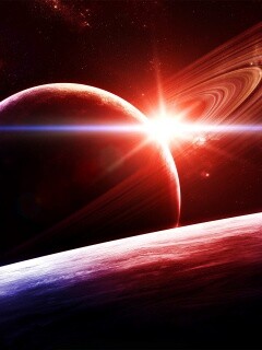 Солнце сквозь кольца Сатурна обои