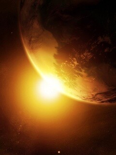 Солнце выглядывает из-за планеты обои