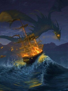 Дракон нападает на корабль обои