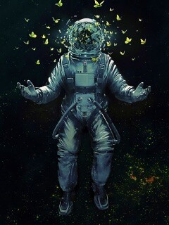 Космонавт и бабочки обои