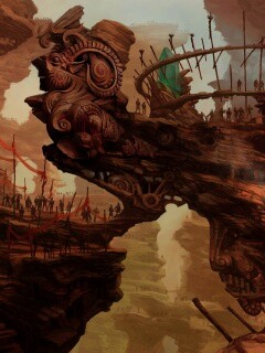 Древний корабль в скалах обои