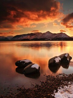 Картинный закат на озере обои