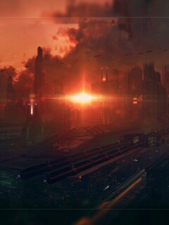 Закат в инопланетном городе обои