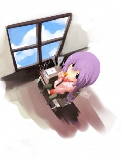 Школница с конфетой у окна обои