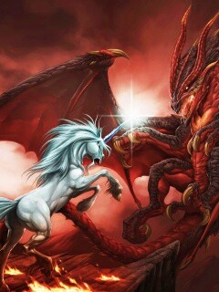 Дракон и единорог обои