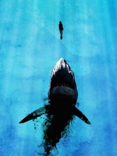 Акула гонится за человеком обои