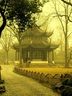 Домик я японском саду обои