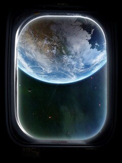 Вид на Землю из иллюминатора космической станции обои