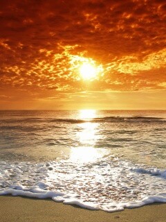 Берег моря в лучах заката обои