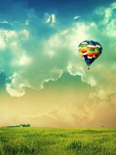 Воздушный шар над зеленым лугом обои