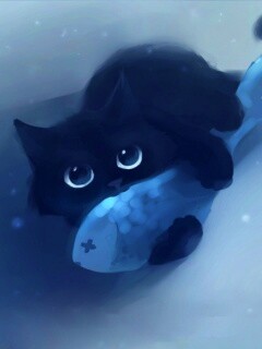 Кот с рыбкой обои