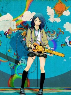 Девушка с бензопилой обои