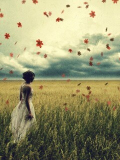 Грустная девушка в поле травы обои