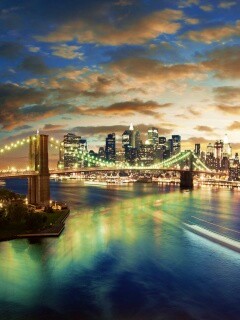 Мост в Нью-Йорке ночью обои