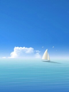 Голубые обои под хорошее настроение с парусником обои