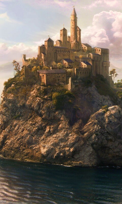 Замок на скале обои