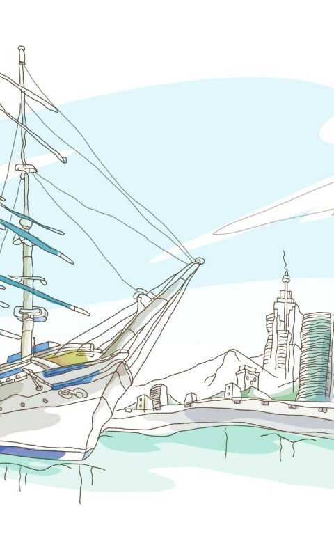 Парусник у города обои
