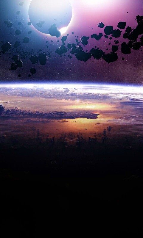 Пояс астероидов над планетой обои