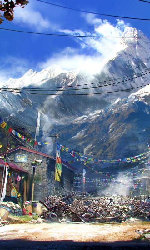 Загороженная улица в горах обои