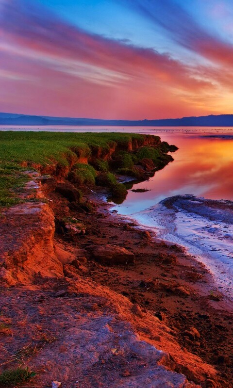 Озеро на закате обои