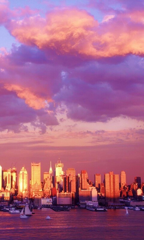 Панорама города на закате обои