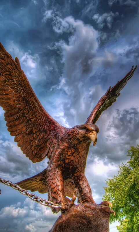 Скульптура орла с цепью в когтях обои