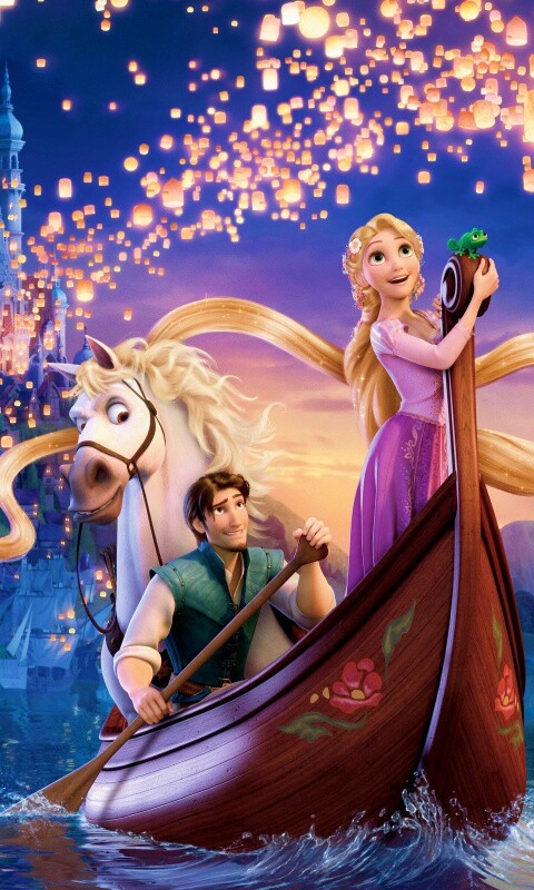 Рапунцель принц и конь в лодке обои