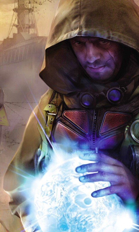 Сталкер с энергетическим артефактом в руках обои