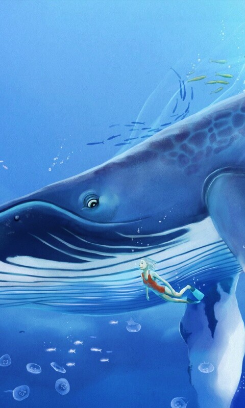 Кит и девушка обои