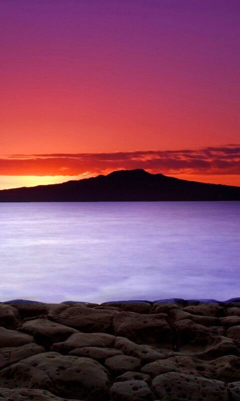 Закат за островом Рангитото обои