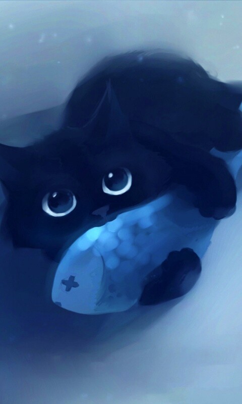 Кот с рыбкой обои